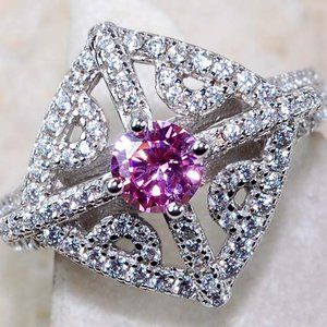 Estate 3ct Pink Sapphire & White Topaz RIng Sz7